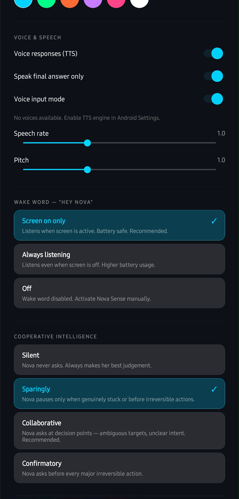 Nova Gateway Android — Settings
